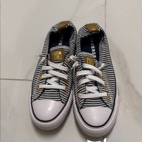 Converse womans Black and White Striped Sneakers with Tan Accents - Picture 5 of 9